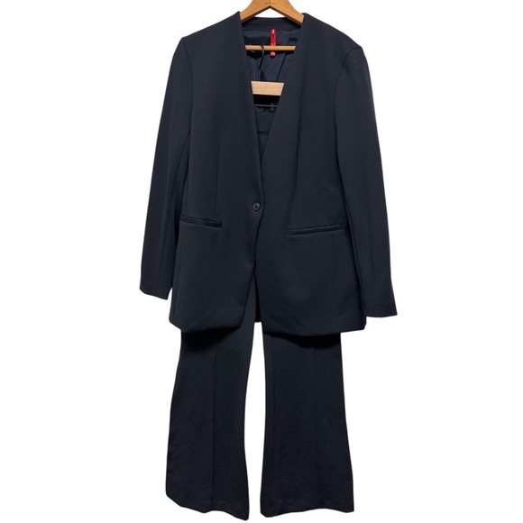 SPANX Blue One Button Collarless Blazer and Pant Set Women's Size M - Picture 1 of 14